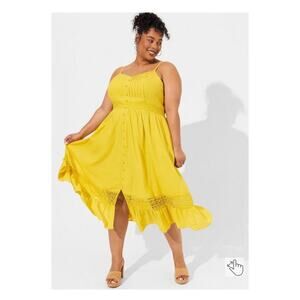Torrid Yellow Sulpher Voile Stripe Lace Sleeveless Midi Dress Sz.4 NWT